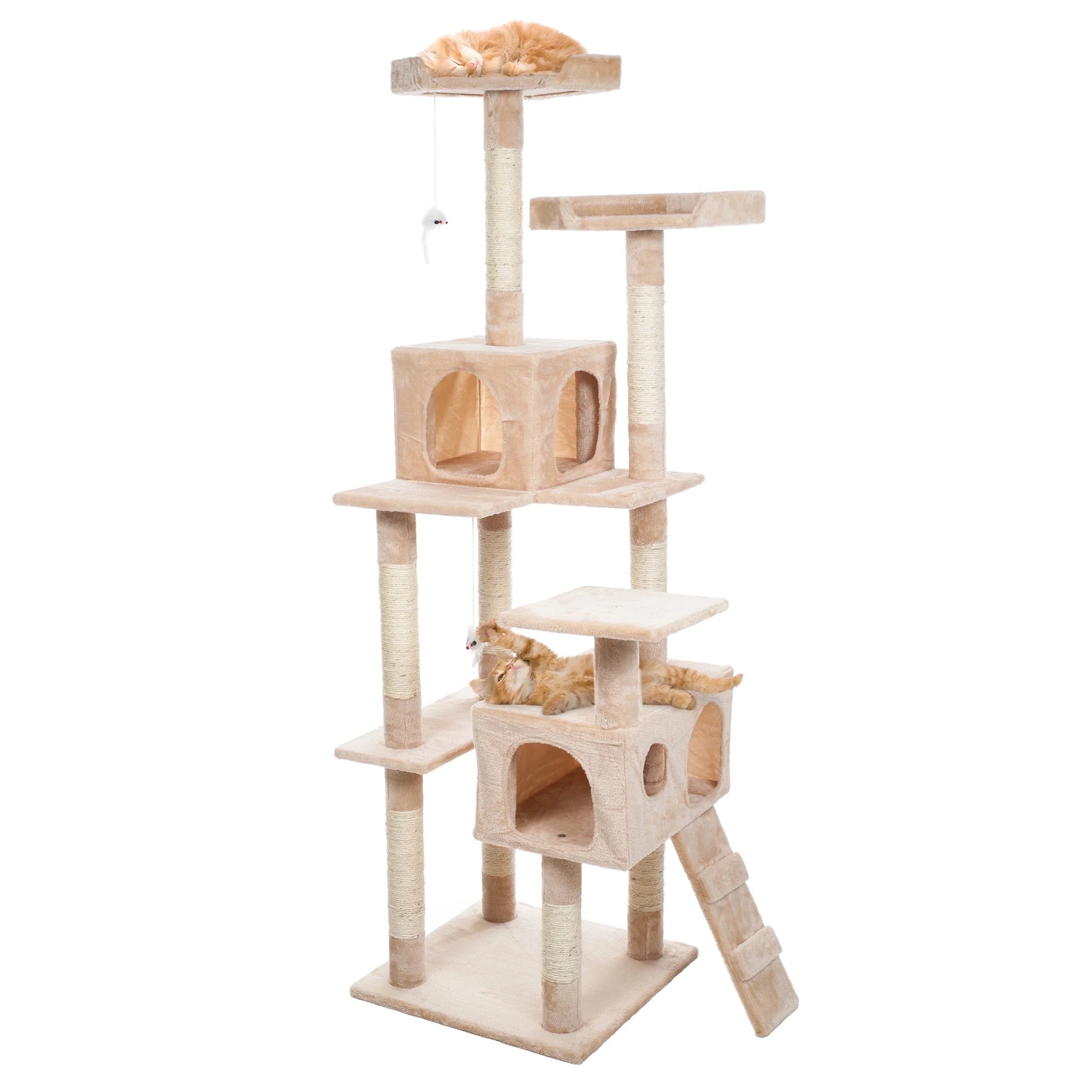Cat Tree with Perches, Condos, Scratch Posts, and Toys (Beige)
