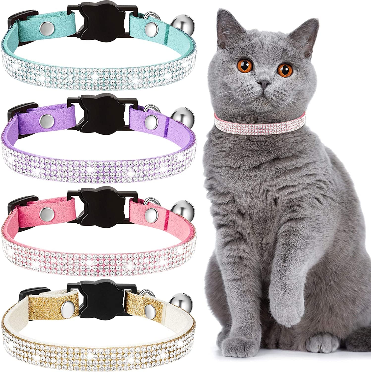 4 Pieces Rhinestones Cat Collars Breakaway Cat Collar