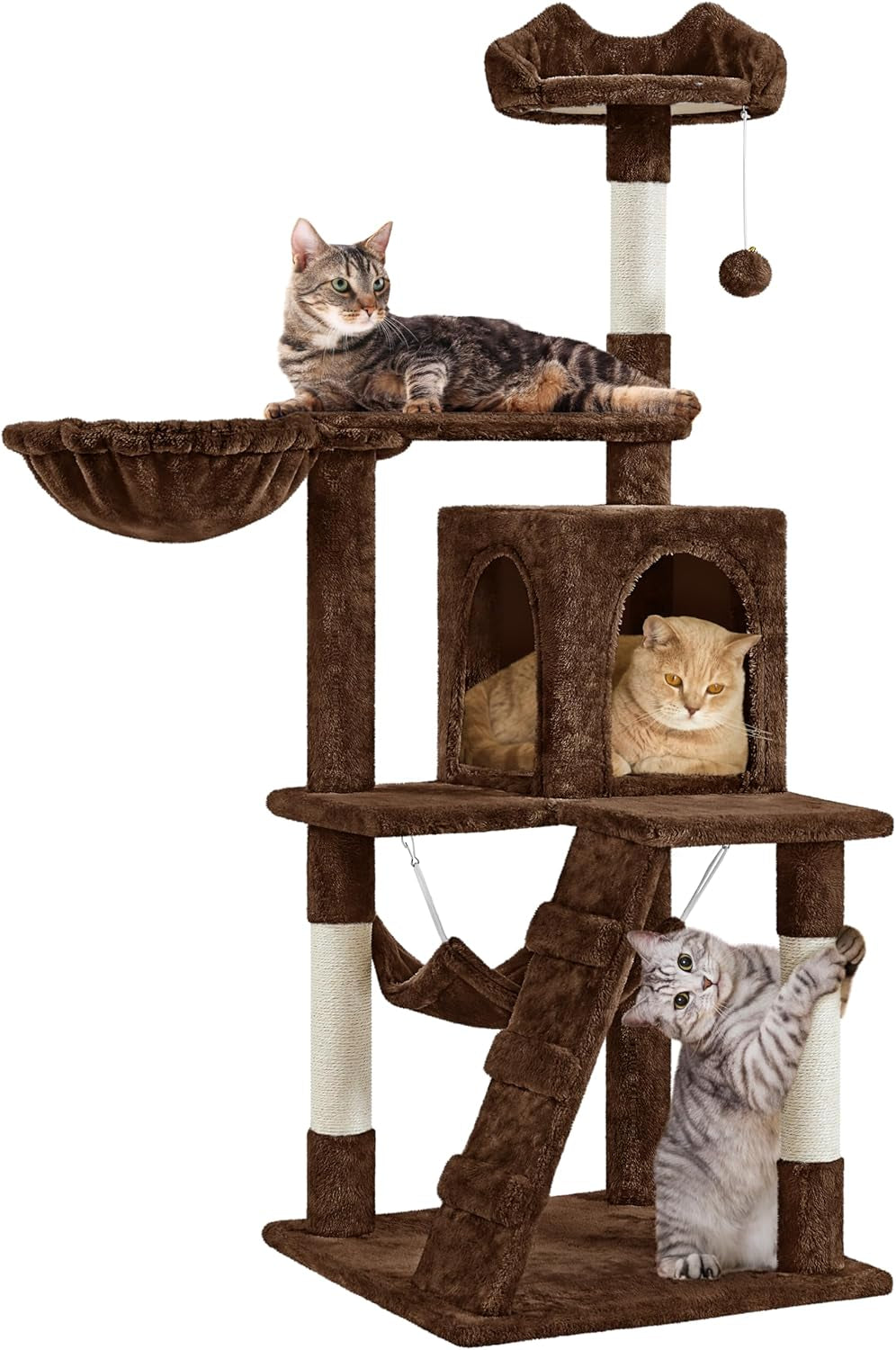54In Cat Tree, Multi-Level Cat Tower with Scratching Posts, Spacious Condo and Hammock, Ideal Activity Center for Indoor Kittens, Brown
