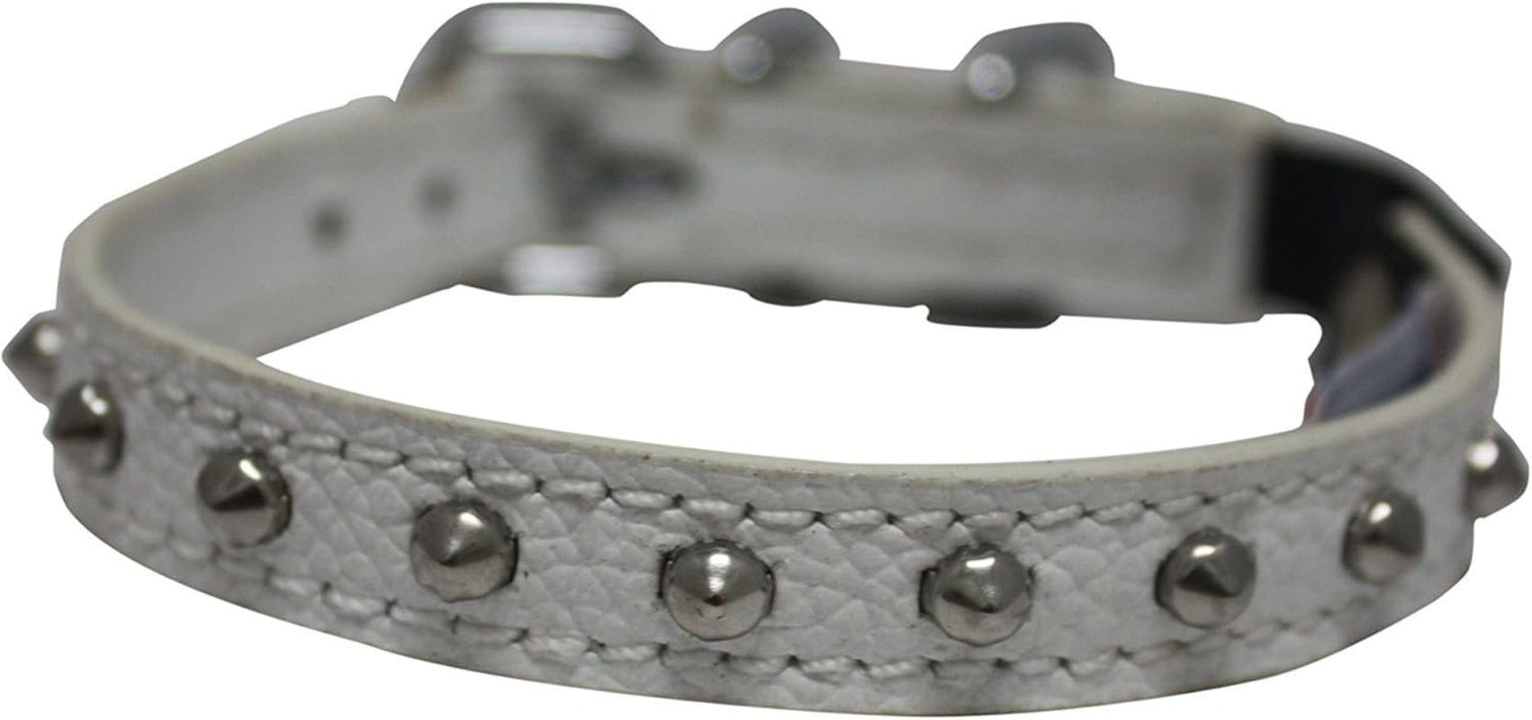 Studded Cat Collar, Genuine Leather Kitten Collar, Sturdy Breakaway Cat Collar with Bell and Elastic Stretch,Cat Accessories, Ivory White, 12 X 1/2 Inches -