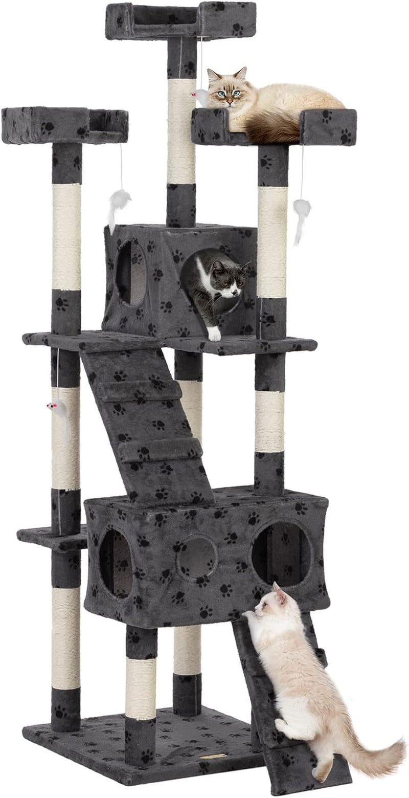 67â Tall Cat Trees and Towers with Scratching Posts Condos Hammock Resting Perch, Indoor Pet Activity Furniture Play House for Large Cats Kitty Kitten