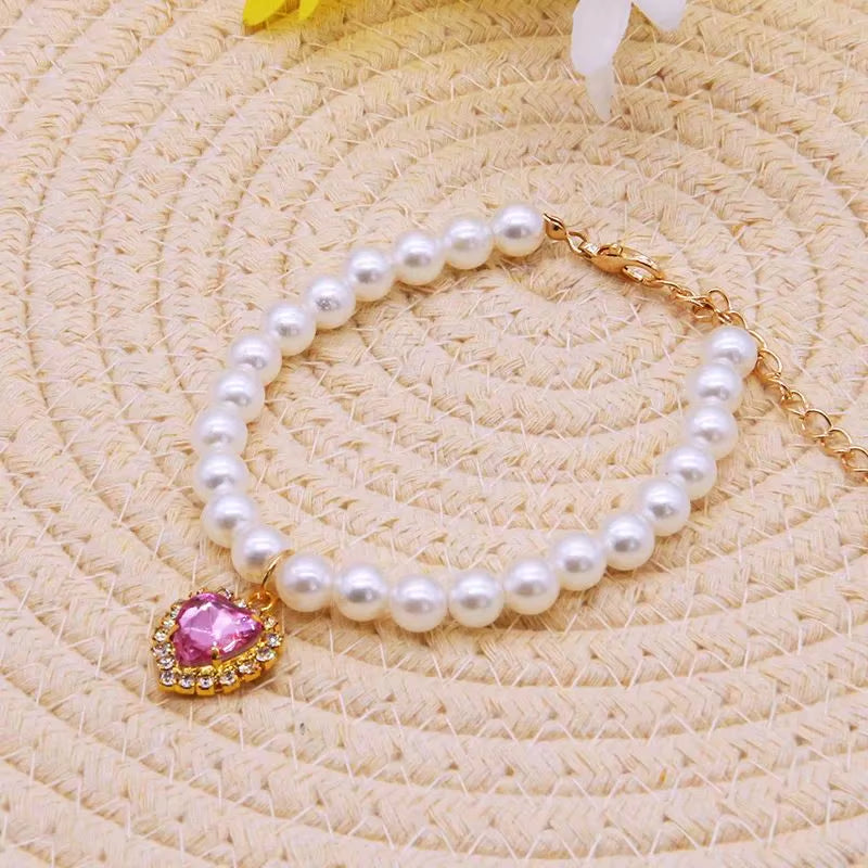 TONG Pet Pearl Collar Dog Princess Necklace Cat Jewelry Cute Collar Puppy Accessories Dog Chain Chihuahua Wedding Jewelry