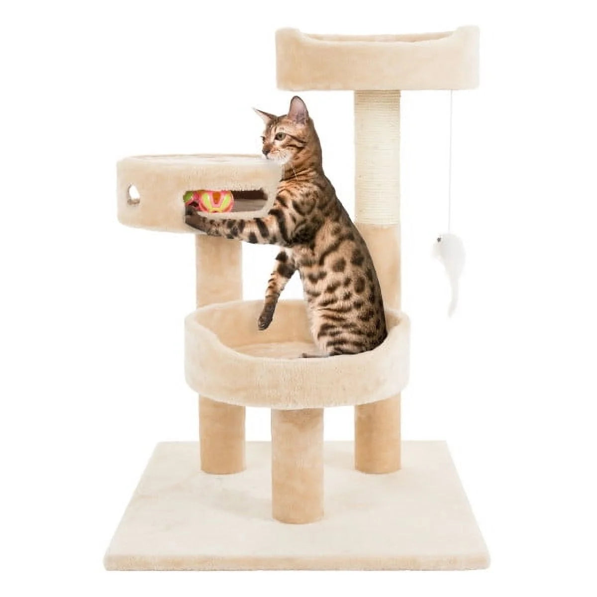 Tall Cat Tree Condo with Perches, Scratch Post, and Wheel Toy