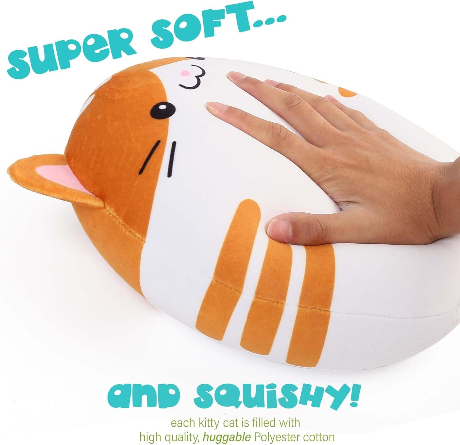 Cat Plush Toy, Set of 3, 12'' and 7'' Squishy Kitty Stuffed Animal Toy Hugging Pillow, Soft Cushion Plushies Gift for Kids, Easter Basket Stuffers