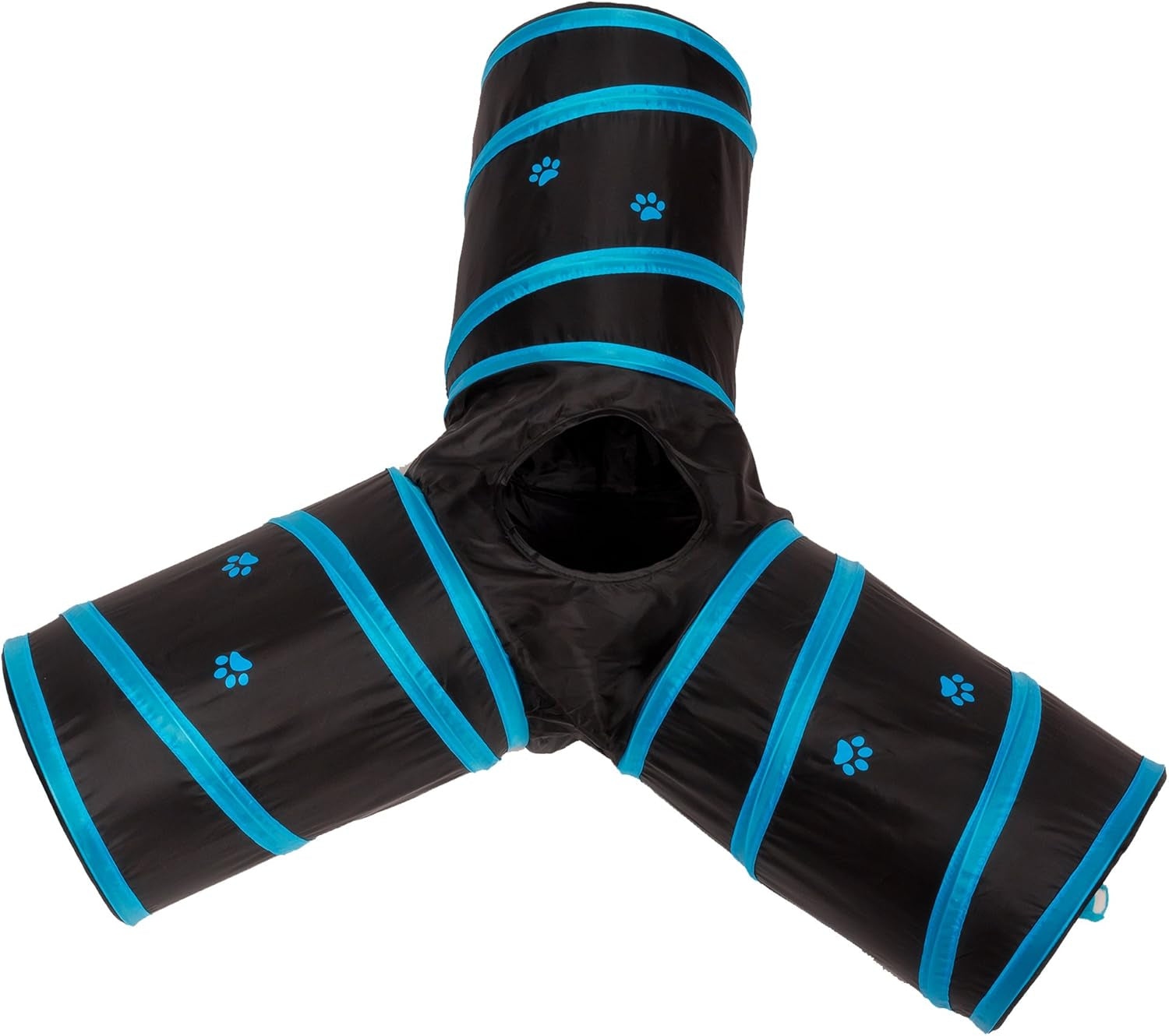 Prosper Pet Cat Tunnel - Collapsible 3 Way Play Toy - Tube Fun for Rabbits, Kittens, and Dogs - Black/Aqua