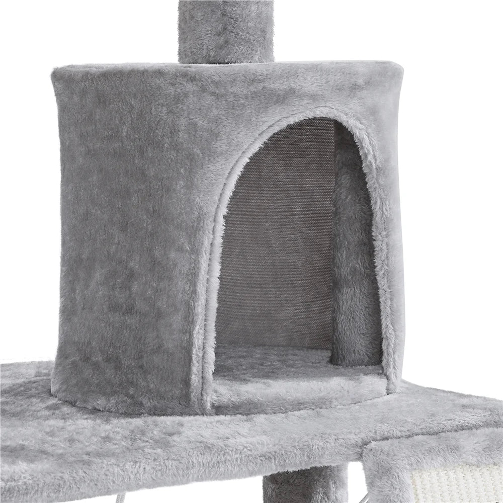 Easyfashion 63.5''H Multi Level Cat Tree Condo with Scratching Post, Light Gray