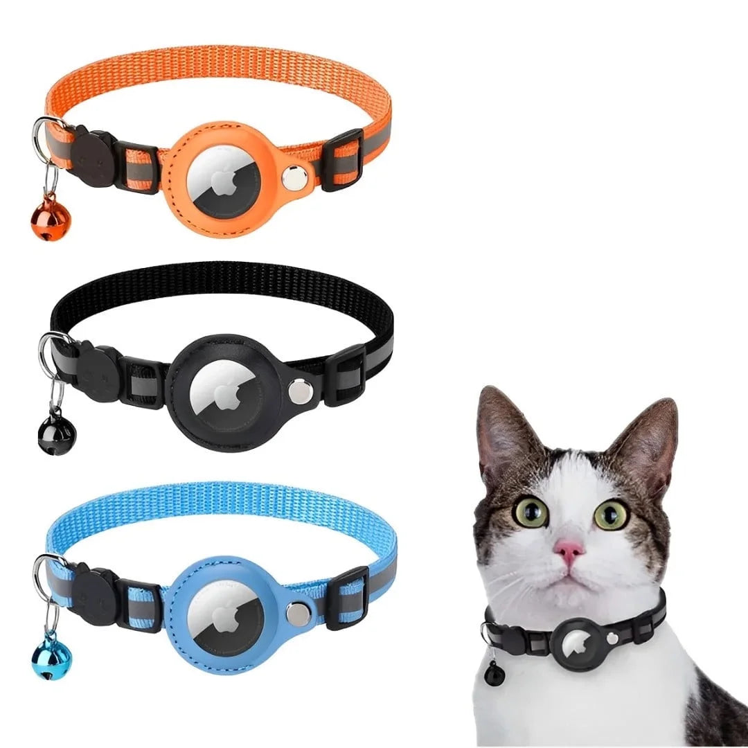 3 Pcs Airtag Cat Collar Breakaway Reflective Kitten Collar with Apple Air Tag Holder and Bell Waterproof Cat Collar, 0.4 Inches3 Pack