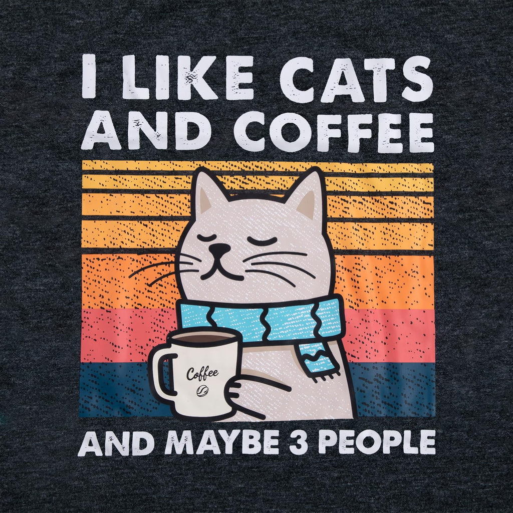 Cat Shirt I like Cats and Coffee and Maybe 3 People Graphic T-Shirt Vintage Cat Lover Shirts Retro Coffee Lover Gift Tee Tops