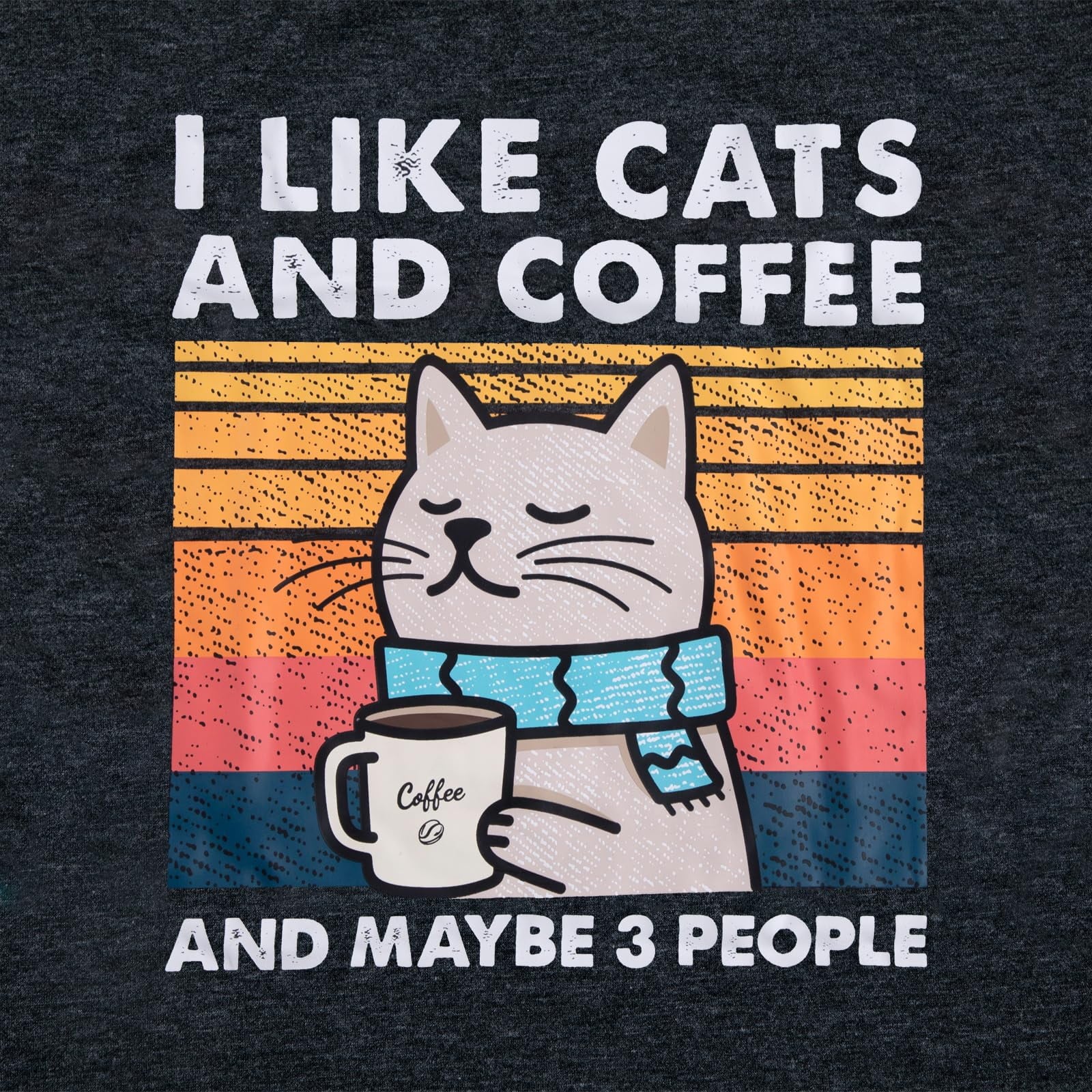Cat Shirt I like Cats and Coffee and Maybe 3 People Graphic T-Shirt Vintage Cat Lover Shirts Retro Coffee Lover Gift Tee Tops