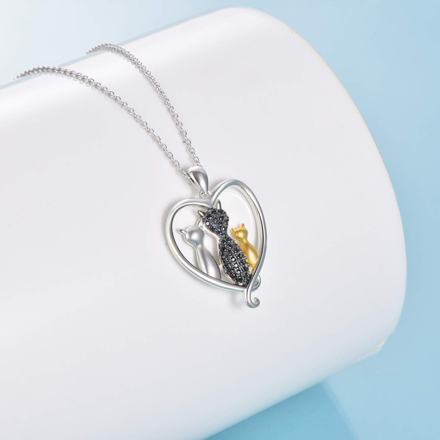Cat Necklace Sterling Silver Sister Pendant Necklace Black Cats Jewelry Gifts Cat Lover Woman Sisters