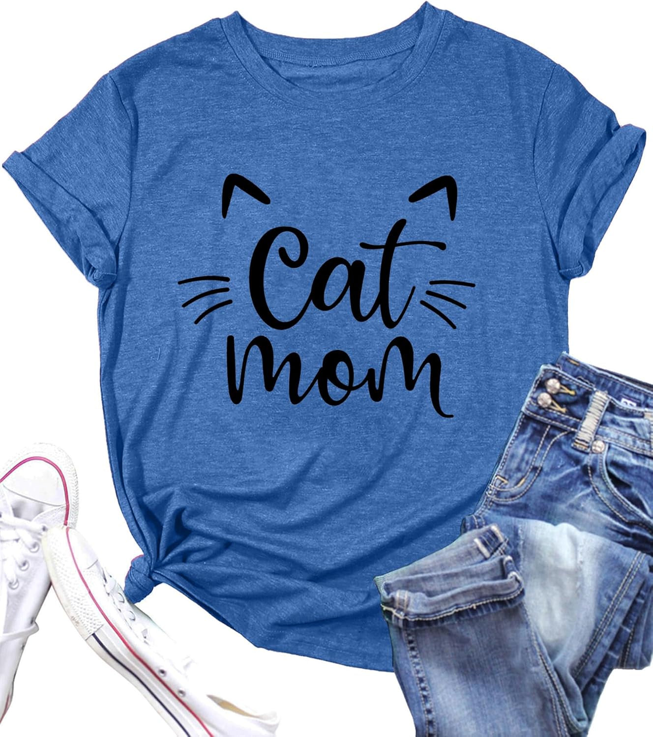 Cat Mom Shirts for Women Cat Mama T-Shirts Pet Lover Gifts Shirts Funny Cat Graphic Tees Shirts