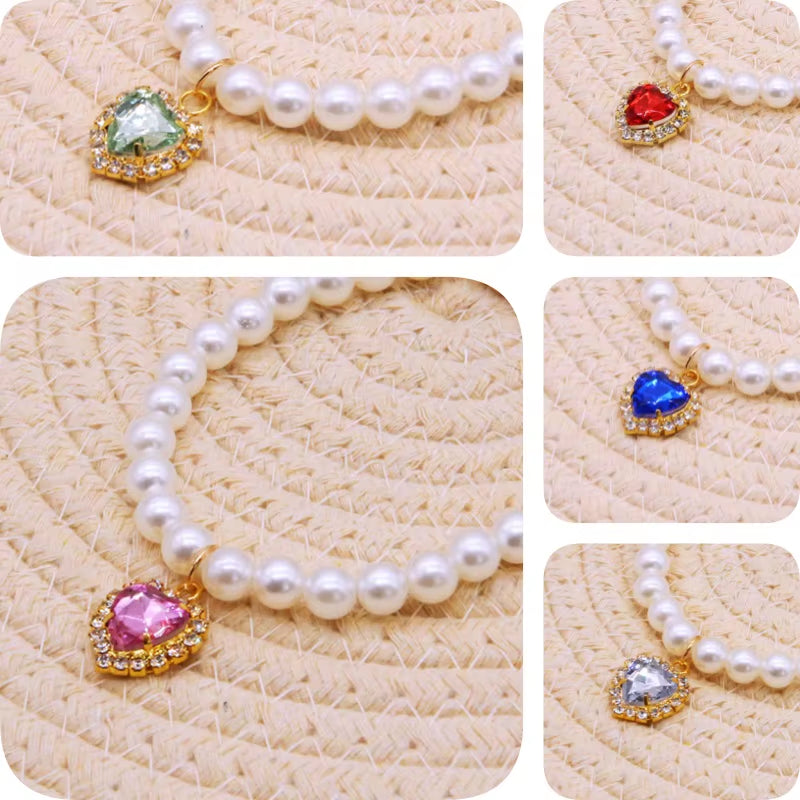 TONG Pet Pearl Collar Dog Princess Necklace Cat Jewelry Cute Collar Puppy Accessories Dog Chain Chihuahua Wedding Jewelry
