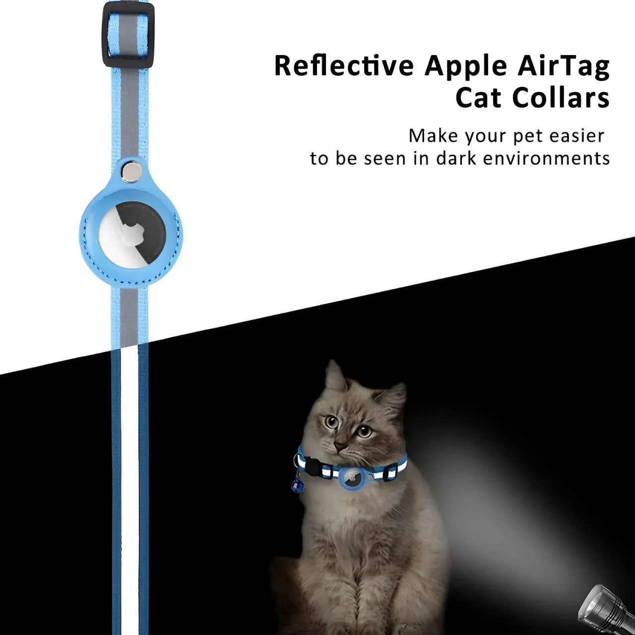 3 Pcs Airtag Cat Collar Breakaway Reflective Kitten Collar with Apple Air Tag Holder and Bell Waterproof Cat Collar, 0.4 Inches3 Pack