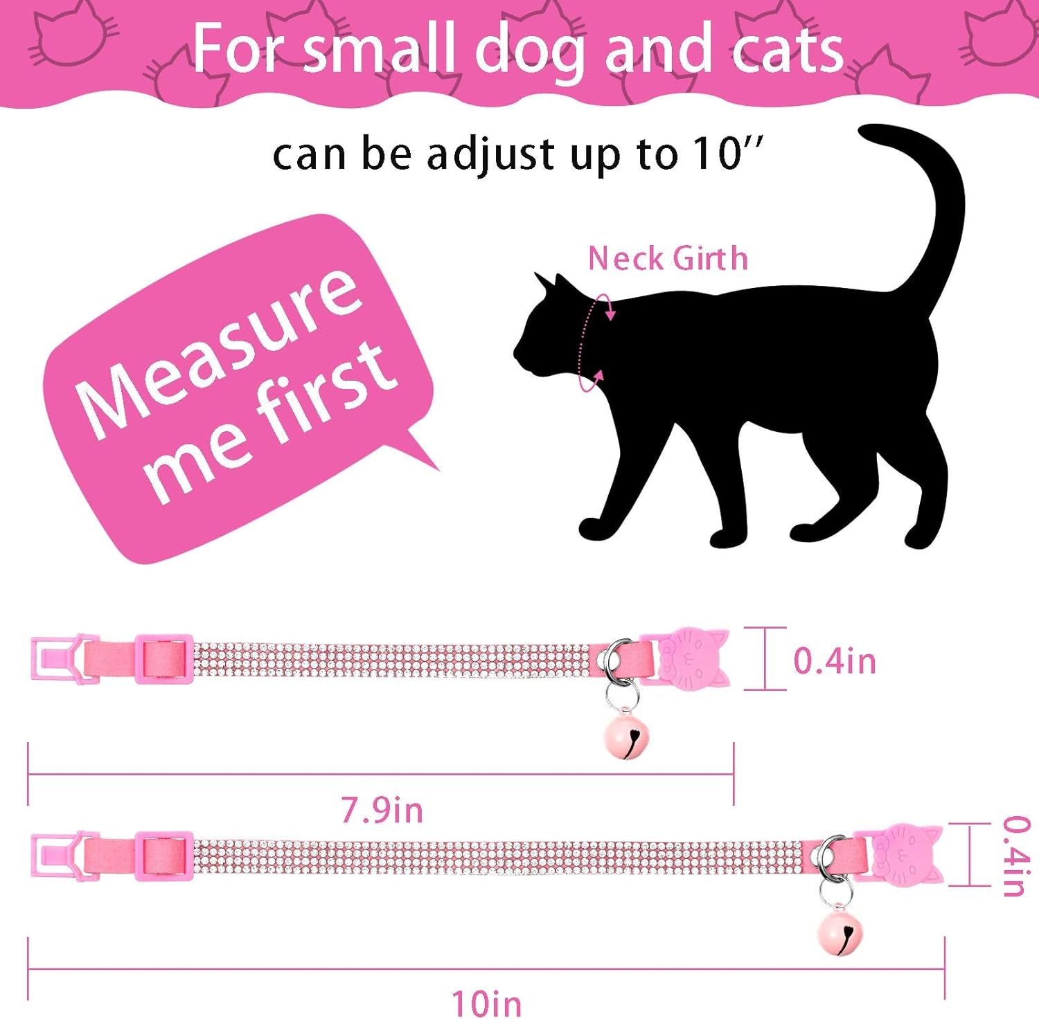 4 Pieces Rhinestones Cat Collars Breakaway Cat Collar with Bell Bling Pet Accessories with Soft Velvet, 4 Colors(Xs,Gold, Red, Pink, Black)