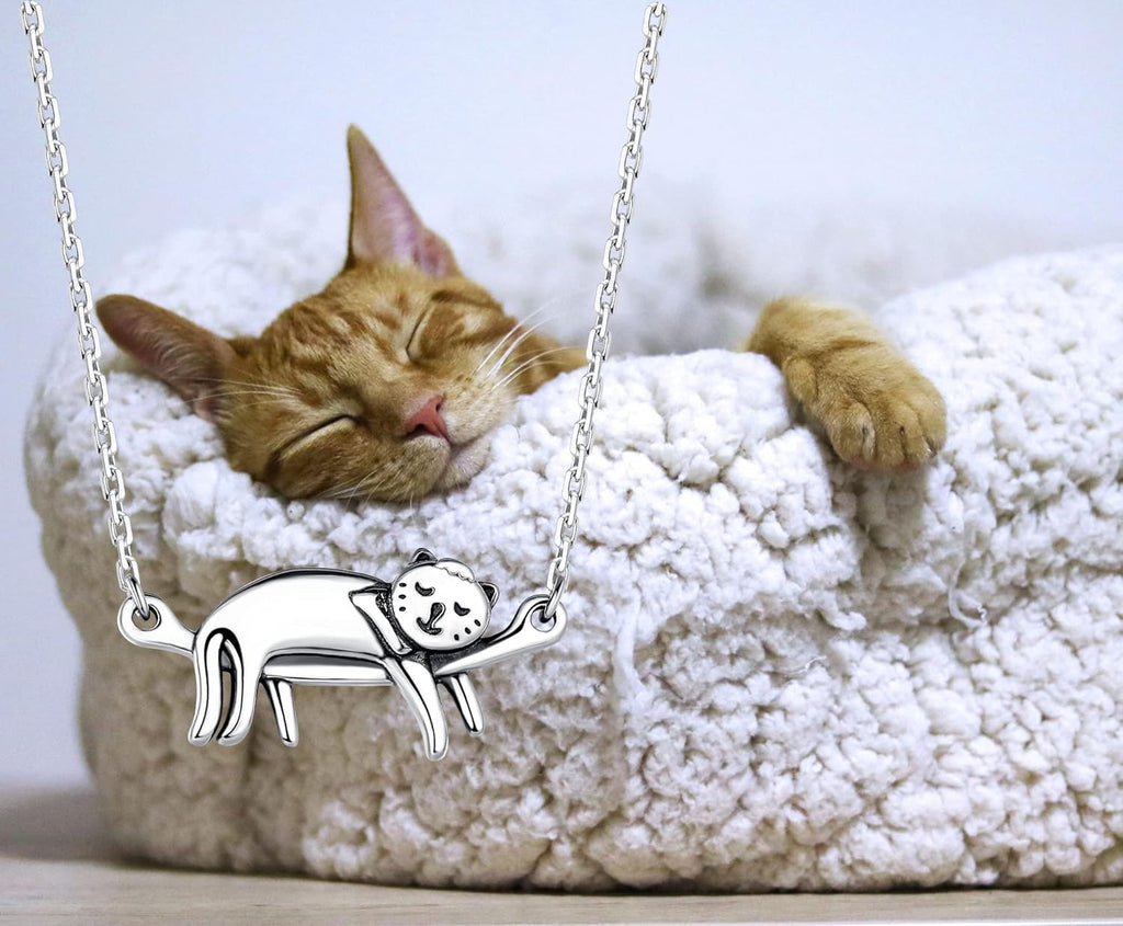 Sterling Silver Cat Necklace for Women - Cat Jewelry Gifts for Cat Lovers, Hummingbird Necklace for Her, Mother'S Day Birthday Graduation Christmas Gift