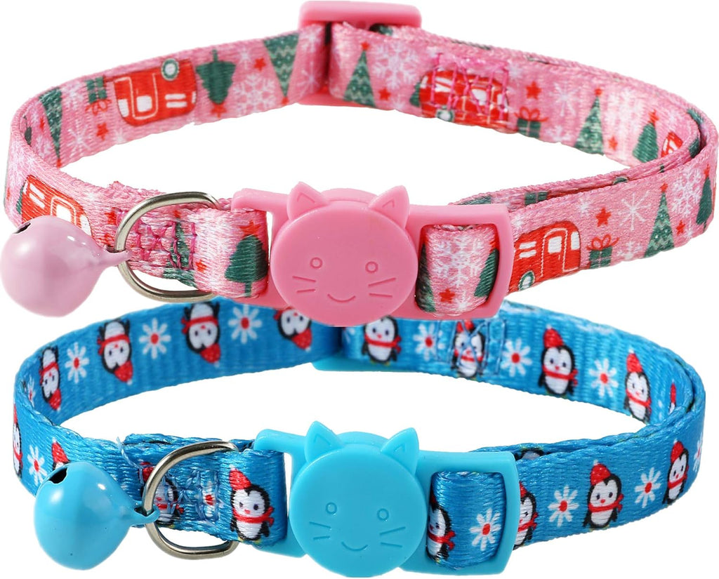 Breakaway Cat Collar Christmas,Set of 2 Xsmall Dog Collar for Boy Girl Kitten