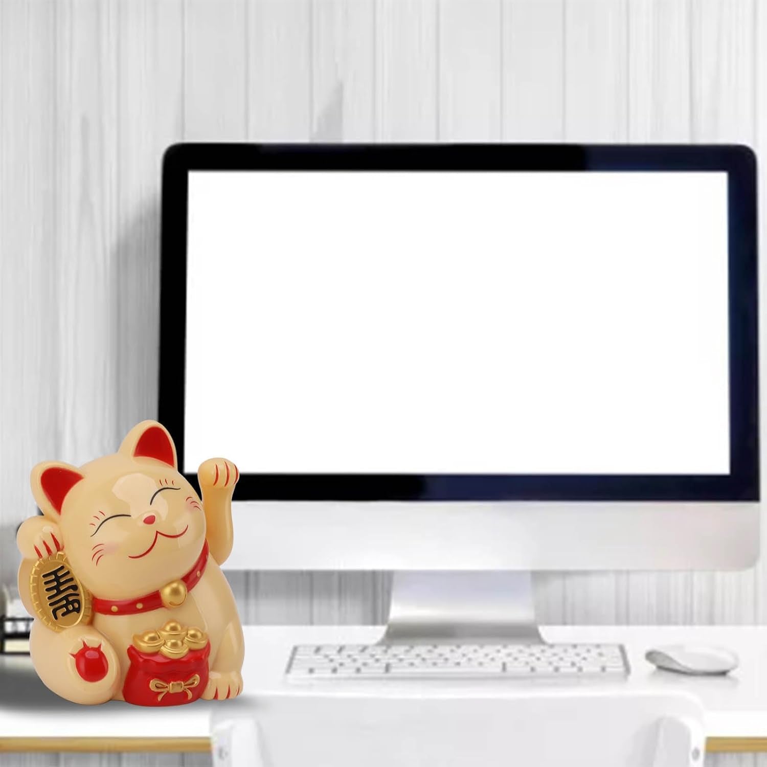 Waving Cat, Solar Powered Cute Waving Cat Good Luck Wealth Welcoming Cats Home Display Car Decor Feng Shui Decoration (Yellow)