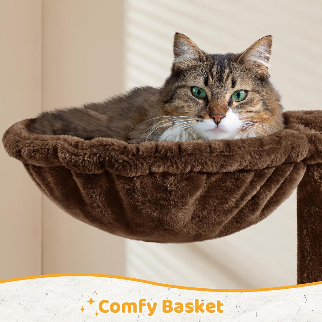 54In Cat Tree, Multi-Level Cat Tower with Scratching Posts, Spacious Condo and Hammock, Ideal Activity Center for Indoor Kittens, Brown