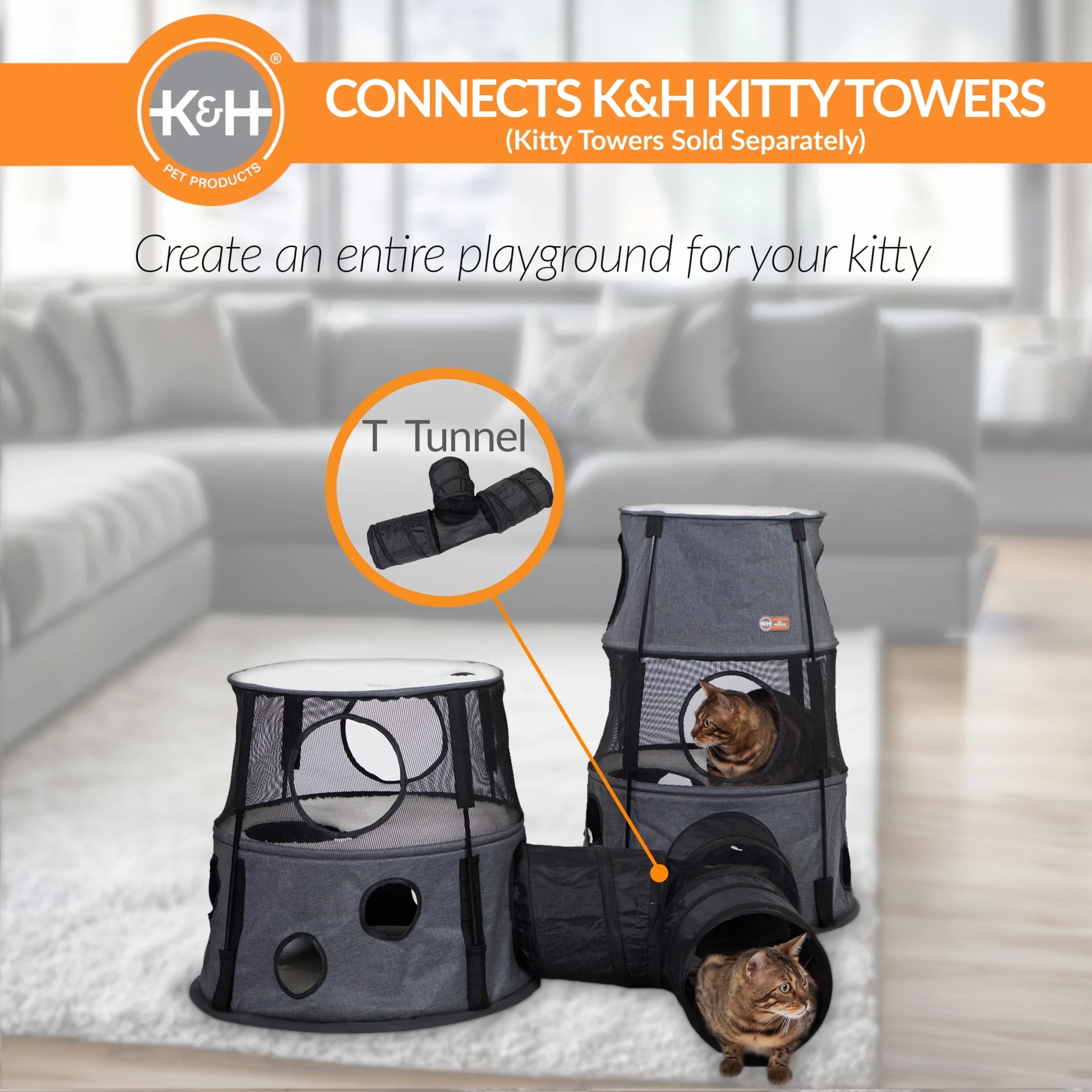 Cat Tunnel Toy 3-Way T-Tunnel Black 33 X 20 X 9 Inches