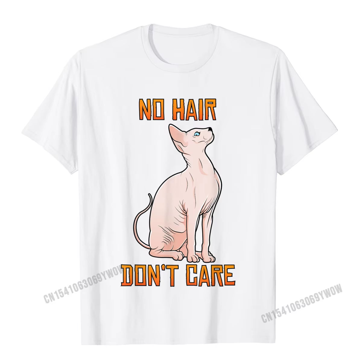 Cute Hairless Sphynx Cat Shirt No Hair Dont Care T-Shirt Camisas Men Casual Tshirts for Men Cotton Tops Tees Normal Fitted