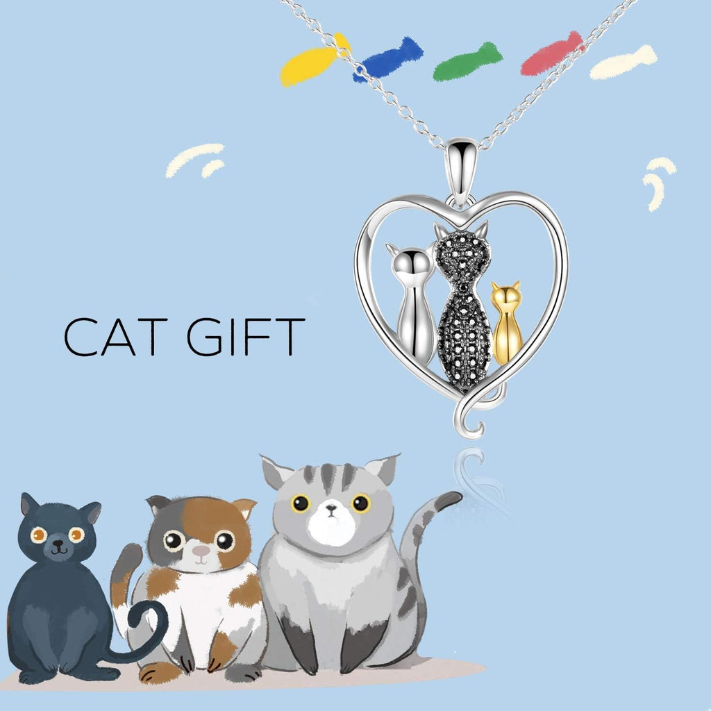 Cat Necklace Sterling Silver Sister Pendant Necklace Black Cats Jewelry Gifts Cat Lover Woman Sisters