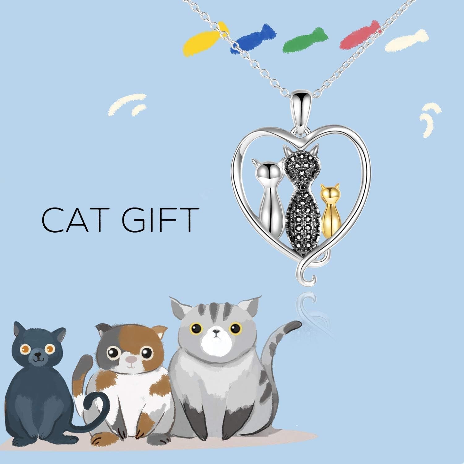 Cat Necklace Sterling Silver Sister Pendant Necklace Black Cats Jewelry Gifts Cat Lover Woman Sisters