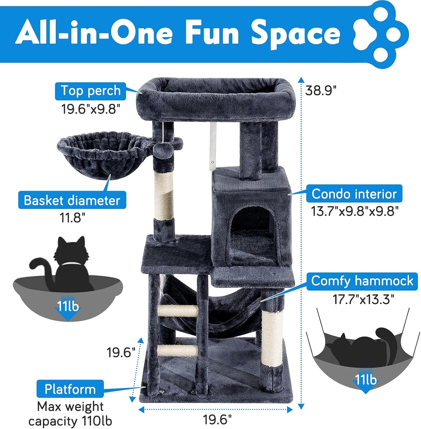 Cat Tree Cat Tower, 39 Inches Multi-Level Cat Tree for Indoor Cats with Cat Condo and Scratching Posts for Kittens Cat Climbing Tower with Plush Perch Kitty Play House for Small Medium Cats