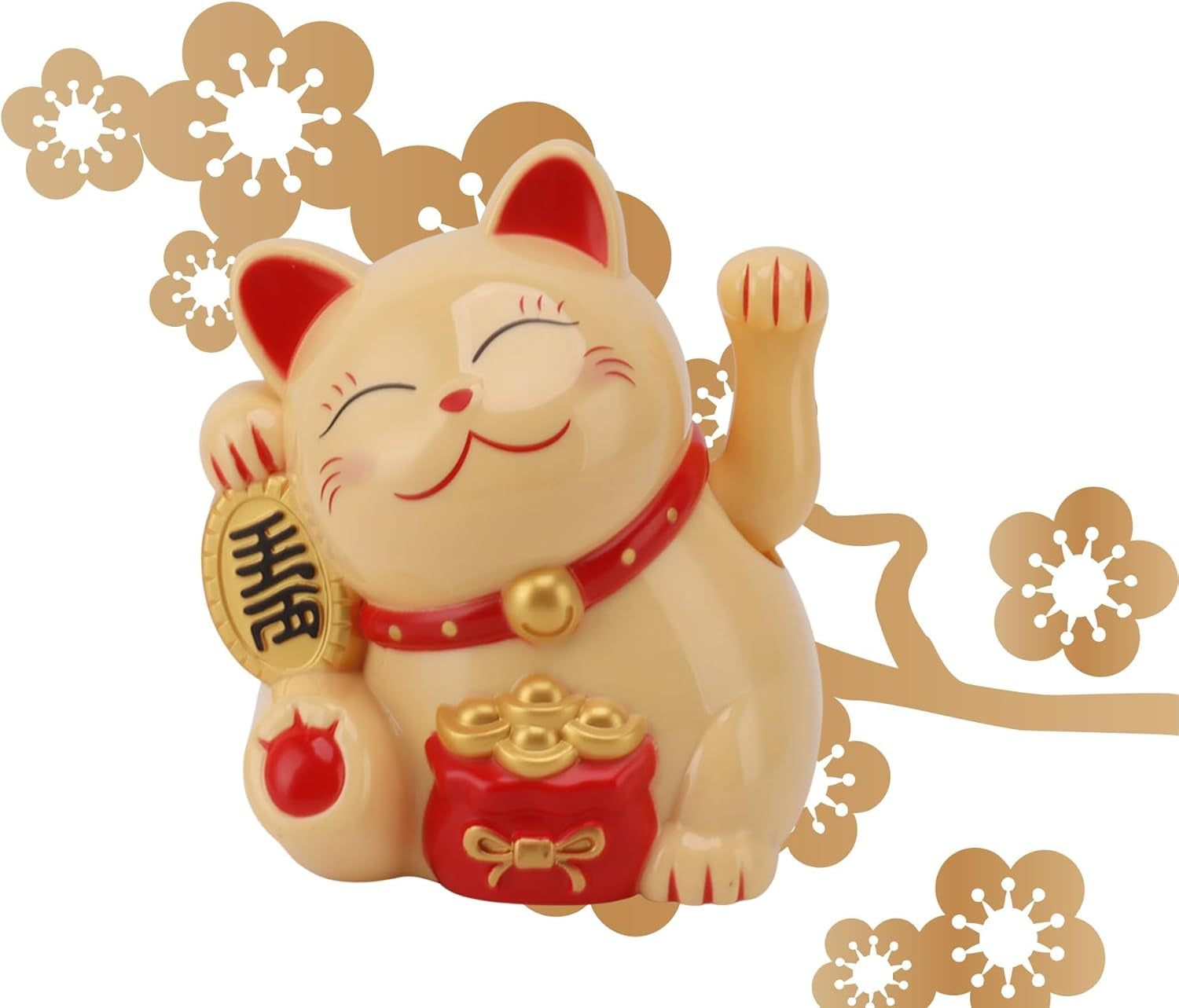 Waving Cat, Solar Powered Cute Waving Cat Good Luck Wealth Welcoming Cats Home Display Car Decor Feng Shui Decoration (Yellow)