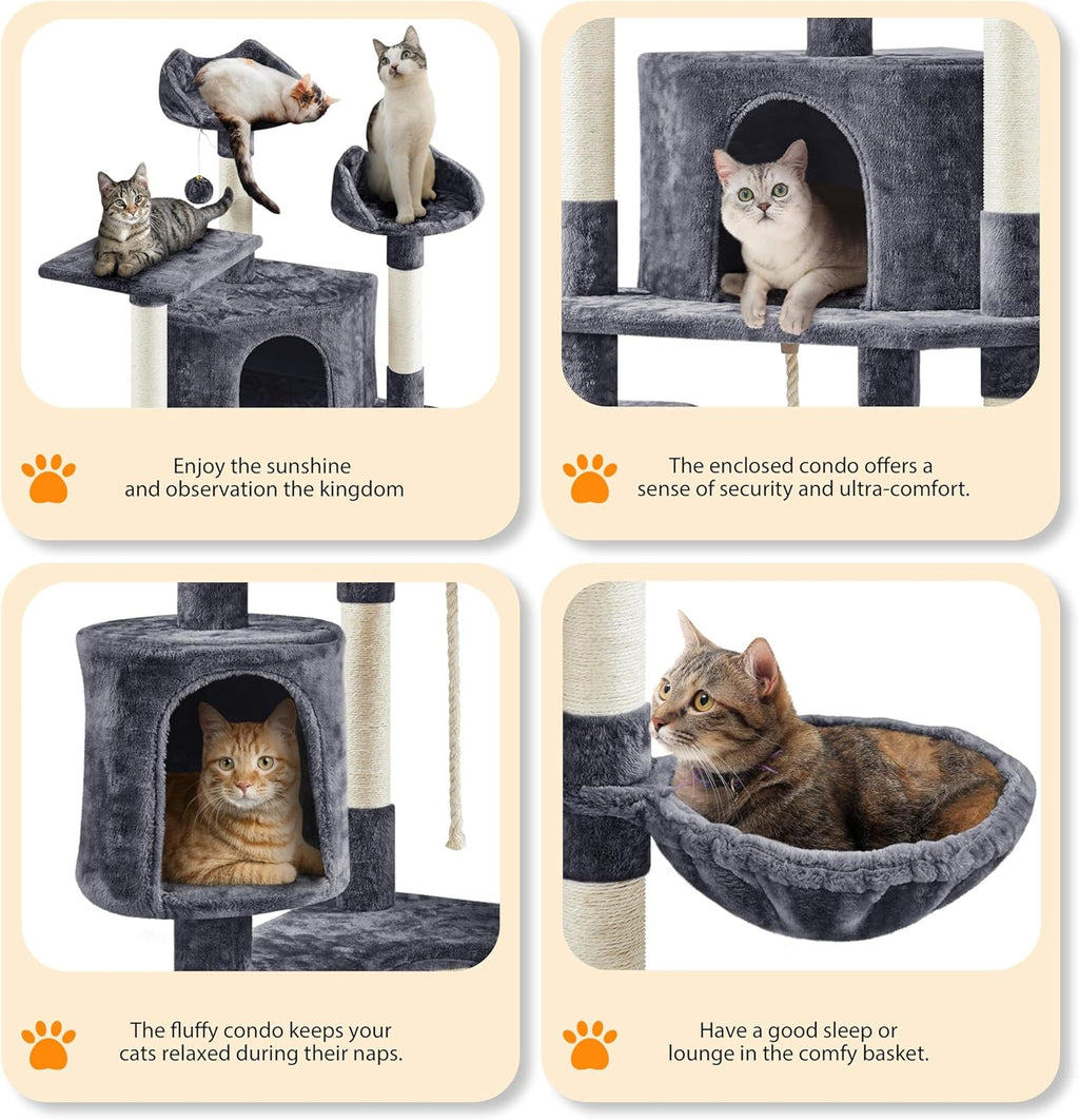 Multi-Level Cat Trees Cat Towers 79In Cat Tree for Indoor Cats with Sisal-Covered Scratching Posts, Plush Perches and Stable Condo for Kittens, Cats and Pets, Dark Gray