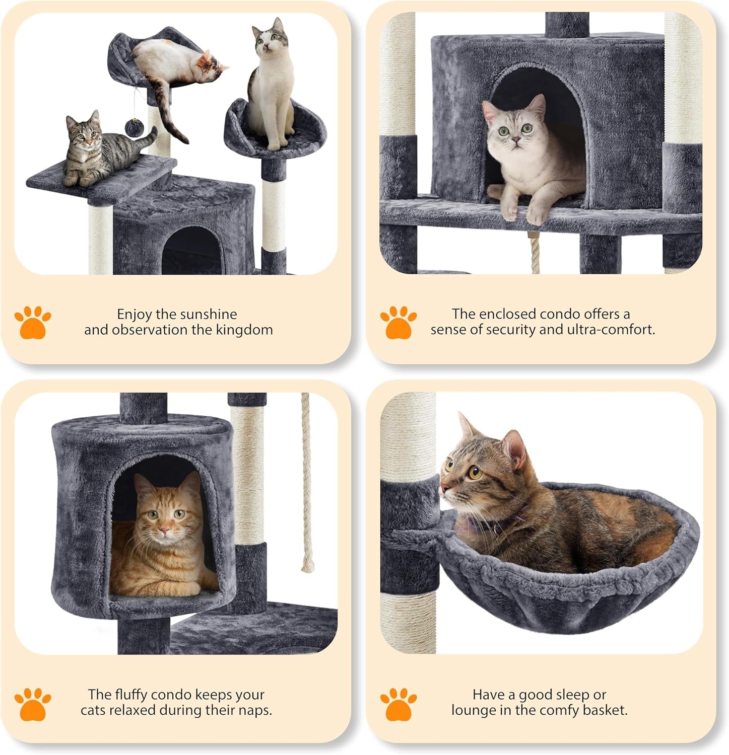 Multi-Level Cat Trees Cat Towers 79In Cat Tree for Indoor Cats with Sisal-Covered Scratching Posts, Plush Perches and Stable Condo for Kittens, Cats and Pets, Dark Gray