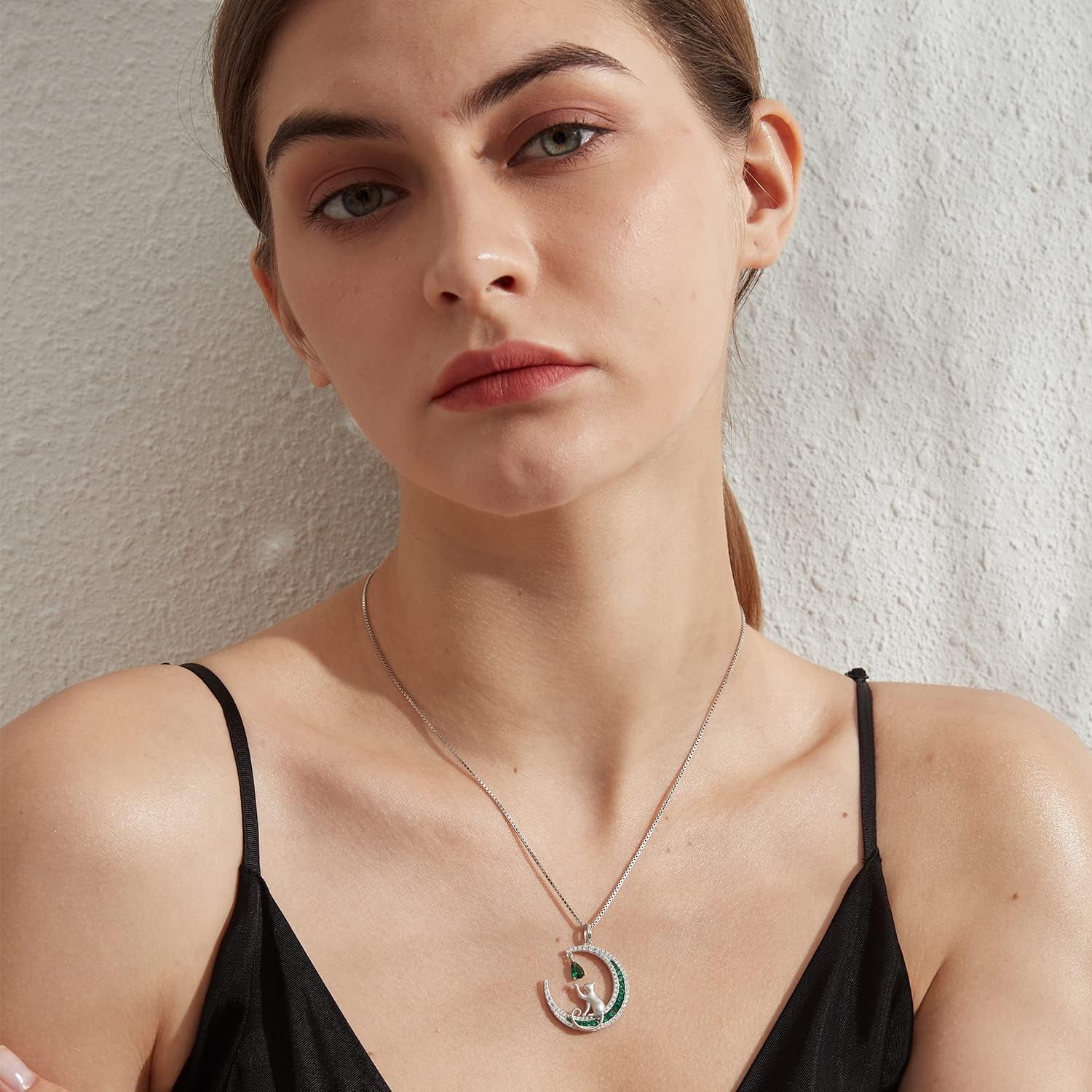 Lovely Cat Necklace for Women - Sterling Silver Cat Pendant with Cubic Zirconia