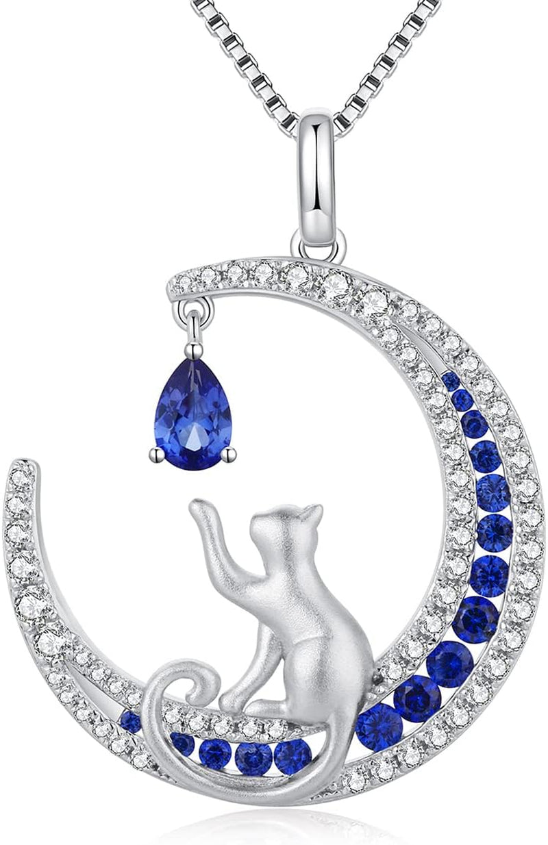 Lovely Cat Necklace for Women - Sterling Silver Cat Pendant with Cubic Zirconia