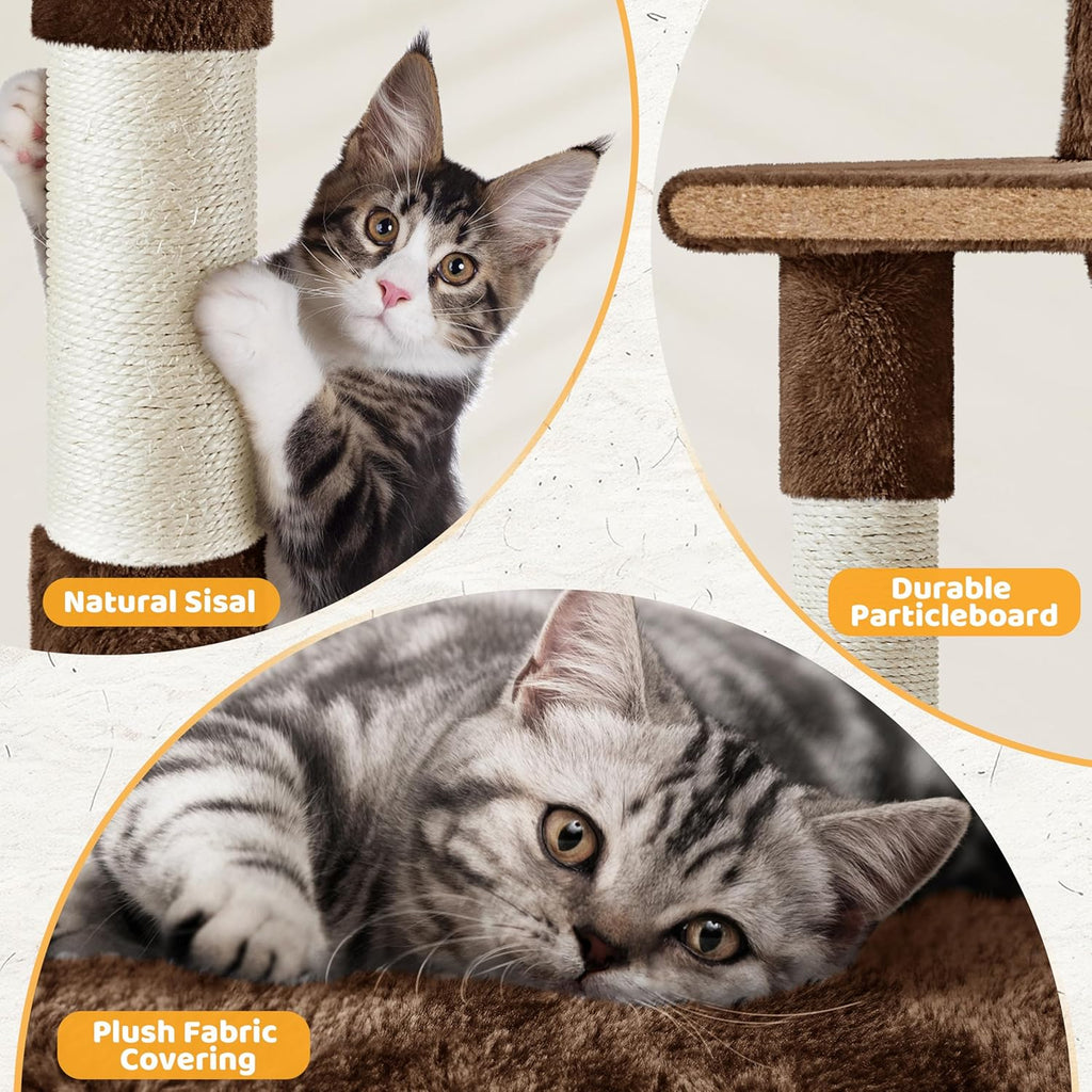 54In Cat Tree, Multi-Level Cat Tower with Scratching Posts, Spacious Condo and Hammock, Ideal Activity Center for Indoor Kittens, Brown