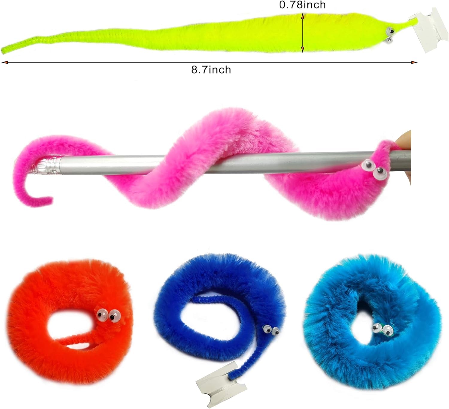 40Pcs Fuzzy Worm Toys, Magic Fuzzy Worms on String Bulk Trick Toy Carnival Kid Party Favors for Kid Cat (20 Colors)