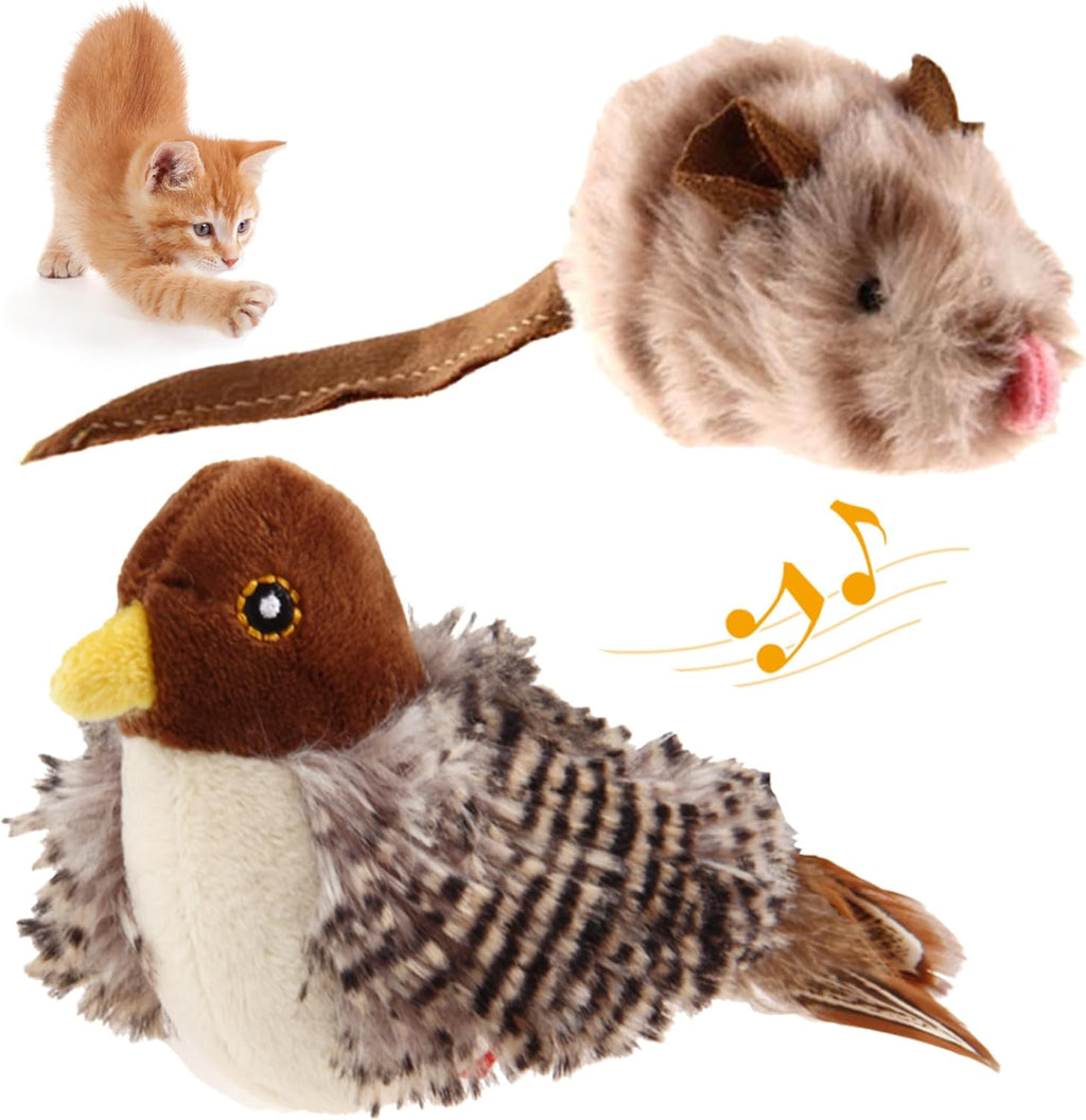 Chirping Bird Cat Toy Set - Interactive Chasing Toy for Indoor Cat