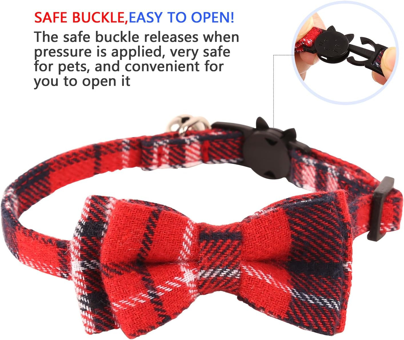 2 Pack/Set Cat Collar Breakaway with Cute Bow Tie and Bell for Kitty and Some Puppies, Adjustable from 7.8-10.5 Inch