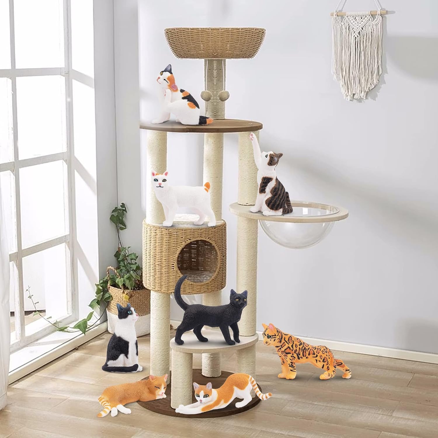 8PCS Realistic Cat Figurines, Educational Cat Figures Toy Set, Kitten Easter Eggs Cat Cake Topper Easter Eggs Birthday Gift for Kids Boys Girls Children