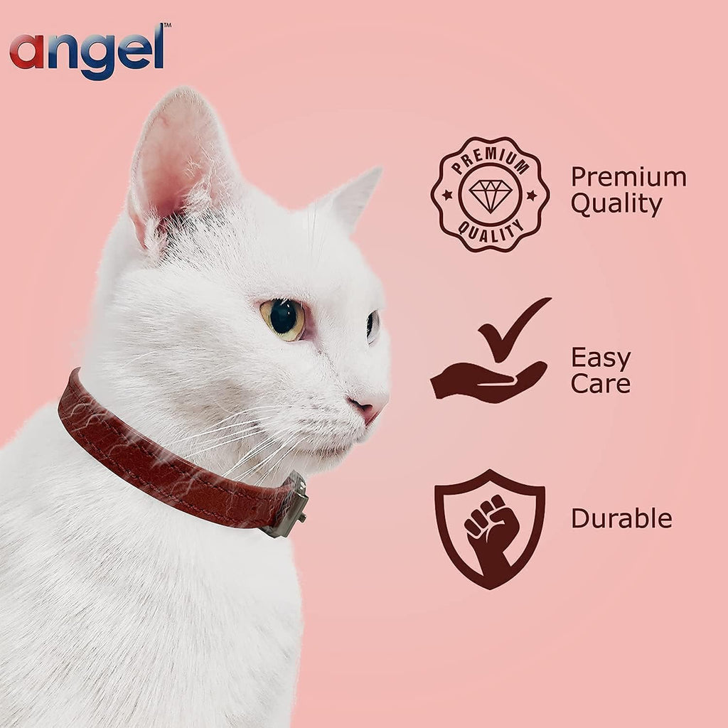Leather Cat Collar W Safety Elastic Stretch, 12" X1/2", Red, 100% Genuine Leather (Alpine) Light Weight, Riveted Settings, for Neck Size:8.75"-10.75"
