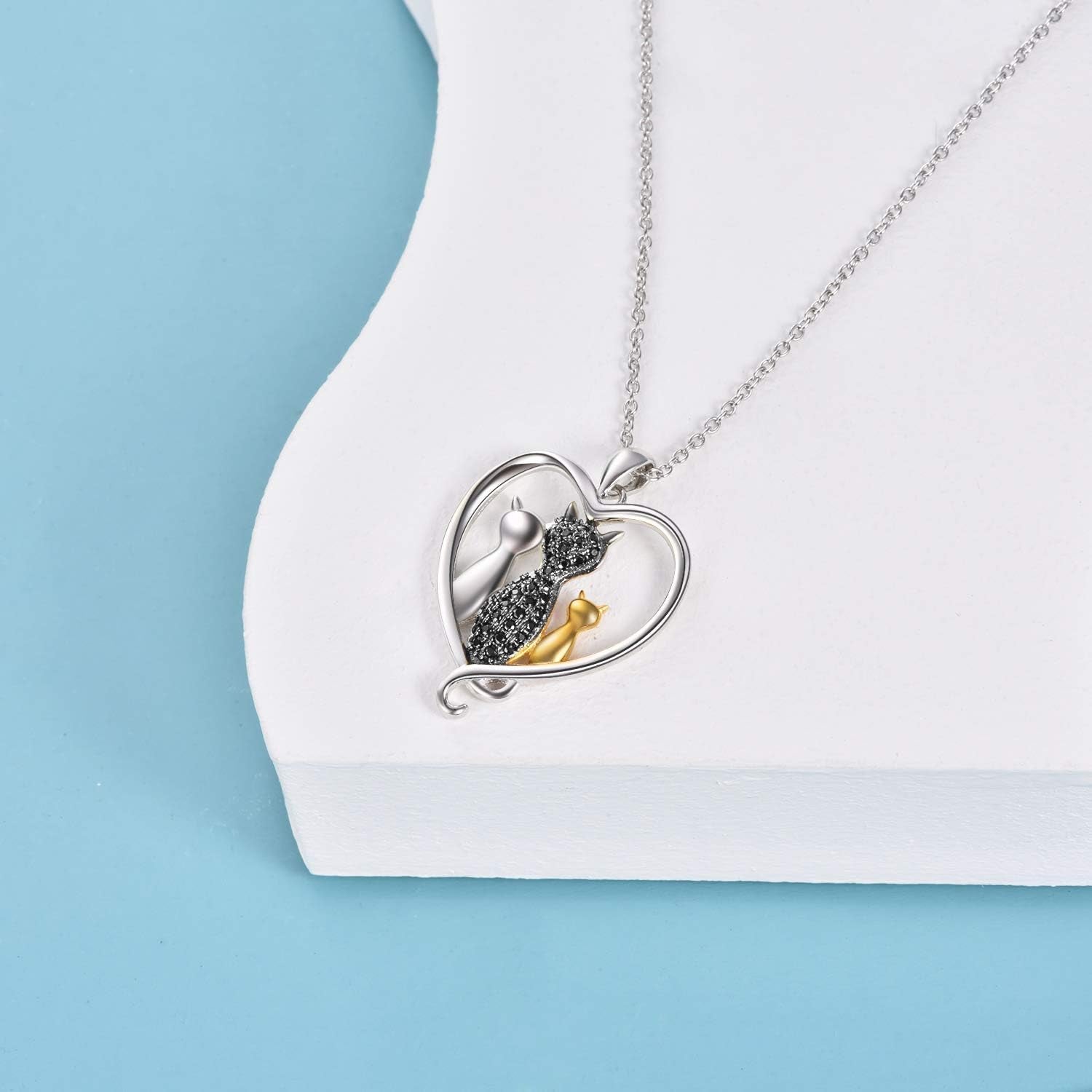Cat Necklace Sterling Silver Sister Pendant Necklace Black Cats Jewelry Gifts Cat Lover Woman Sisters