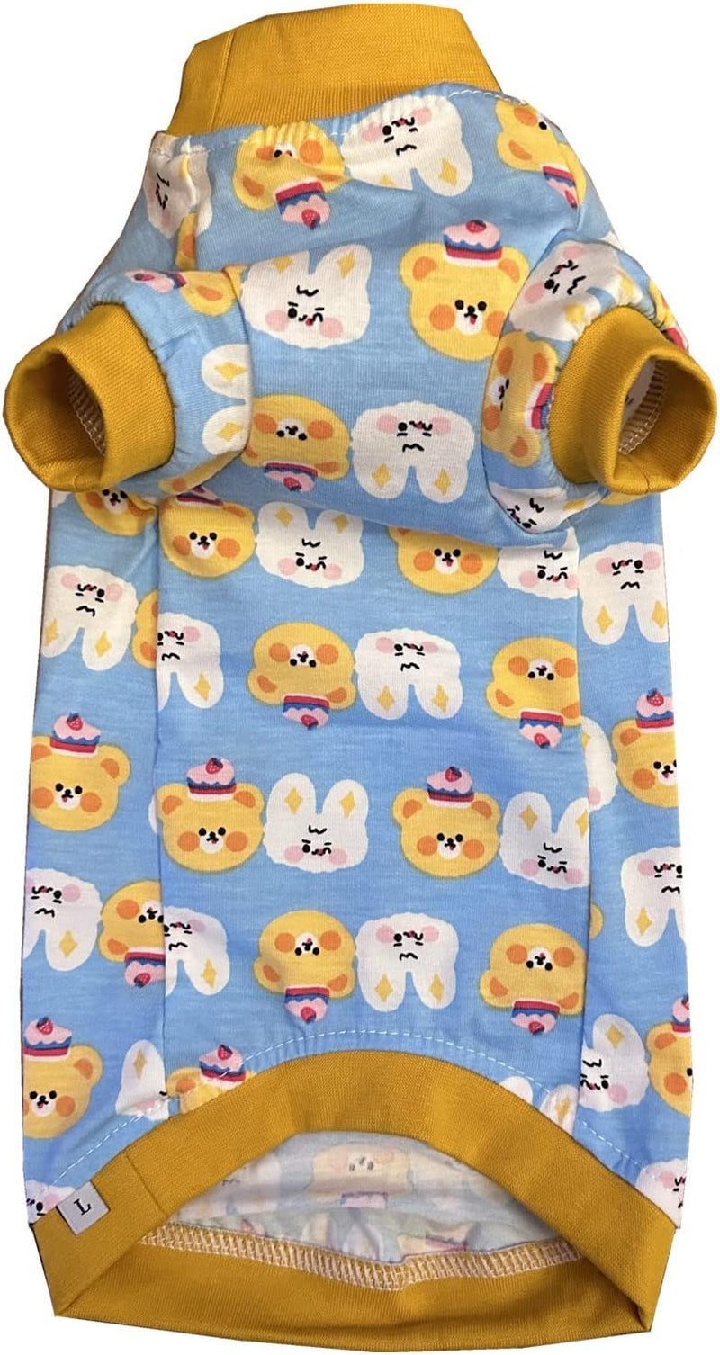 Sphynx Hairless Cat Cute Summer Cotton T-Shirts Pet Clothes,Round Collar Kitten Shirts Cats Apparel (Bear & Bunny, X-Large (Pack of 1))