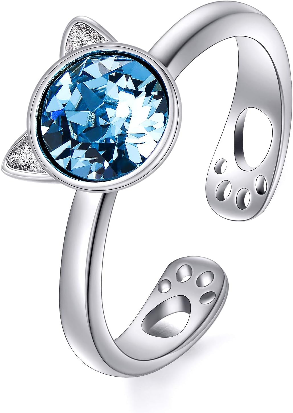 925 Sterling Silver Cat Ring Cute Kitty Animal Ring for Animal Lovers Women Teen Girls Mom, Made with Austrian Crystal