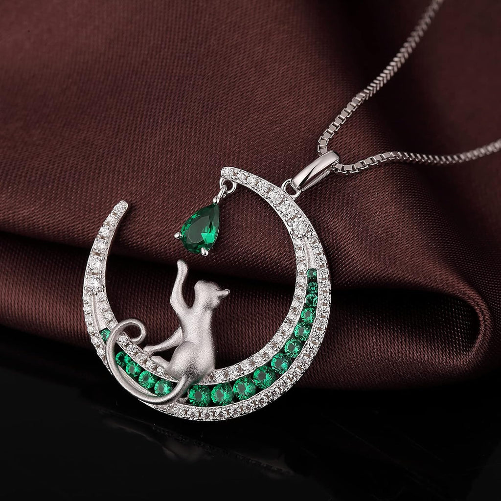 Lovely Cat Necklace for Women - Sterling Silver Cat Pendant with Cubic Zirconia