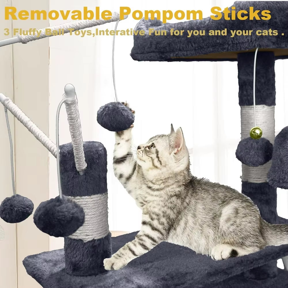 Cat Tree Tower for Indoor Cats,64 Inches Large Multi-Level Cat Activity Center with Condos,Scratching Posts,Removable Fur Ball S