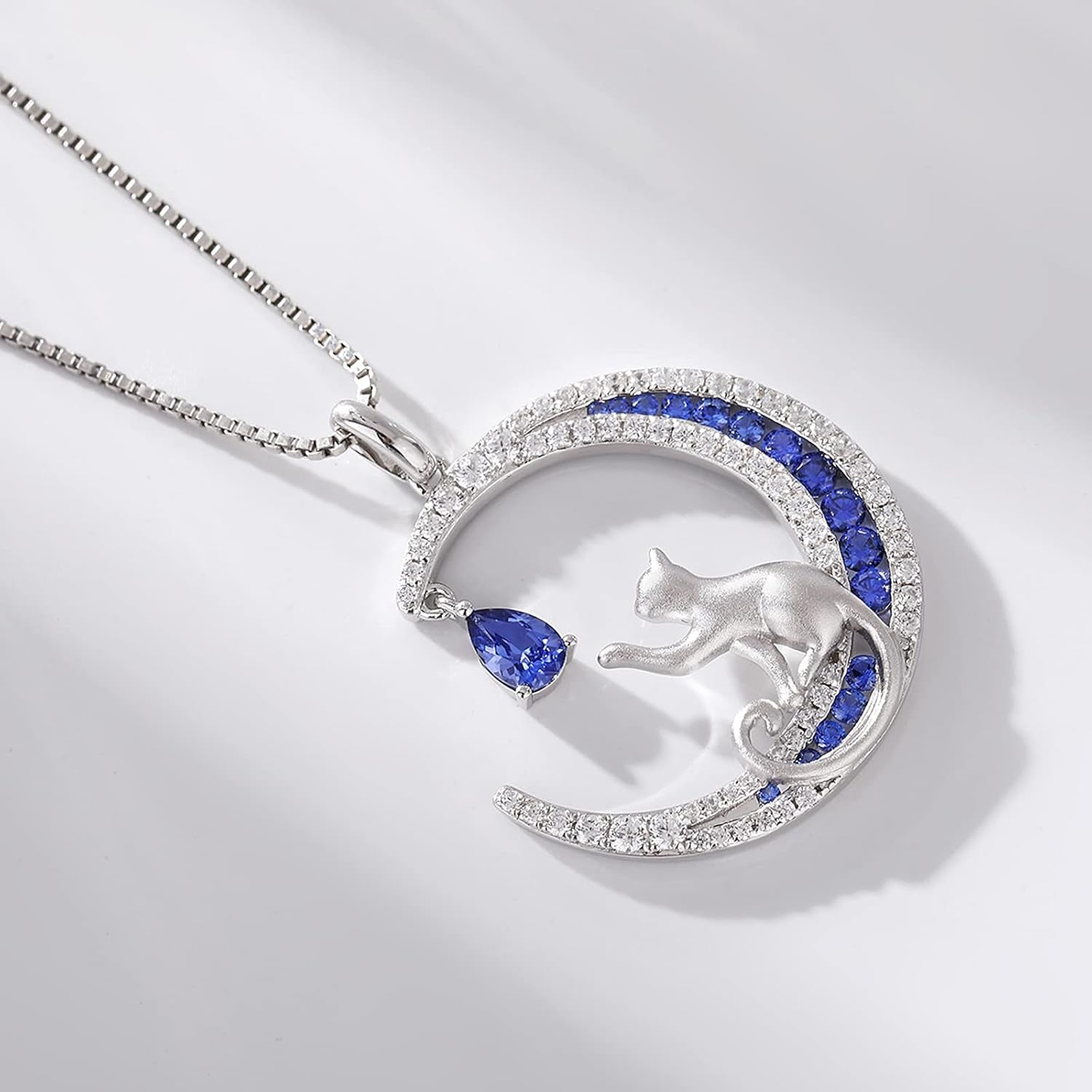 Lovely Cat Necklace for Women - Sterling Silver Cat Pendant with Cubic Zirconia
