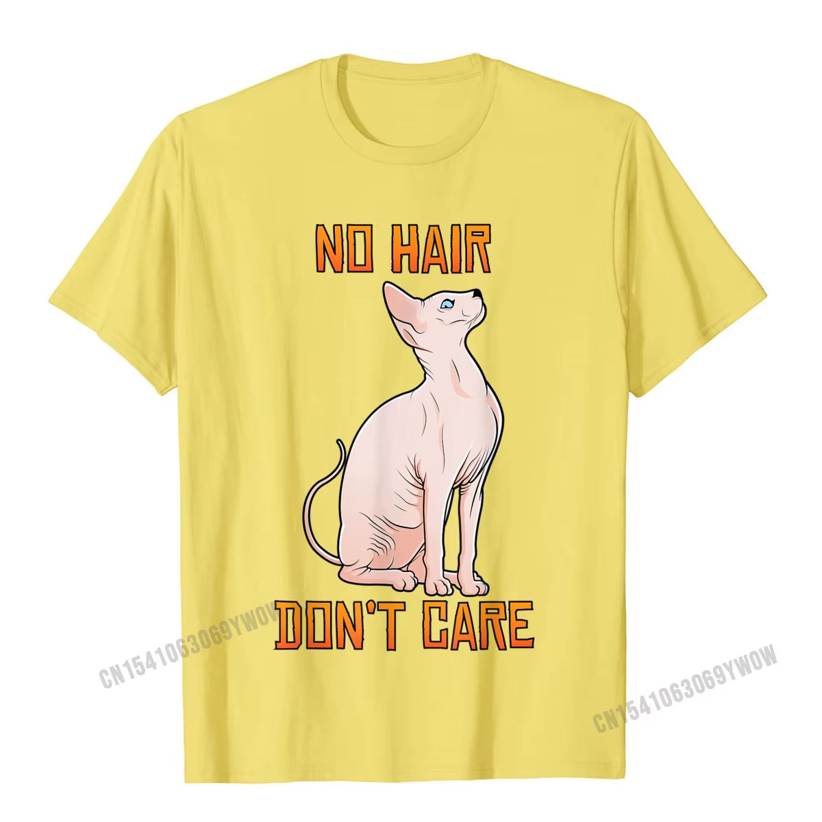 Cute Hairless Sphynx Cat Shirt No Hair Dont Care T-Shirt Camisas Men Casual Tshirts for Men Cotton Tops Tees Normal Fitted