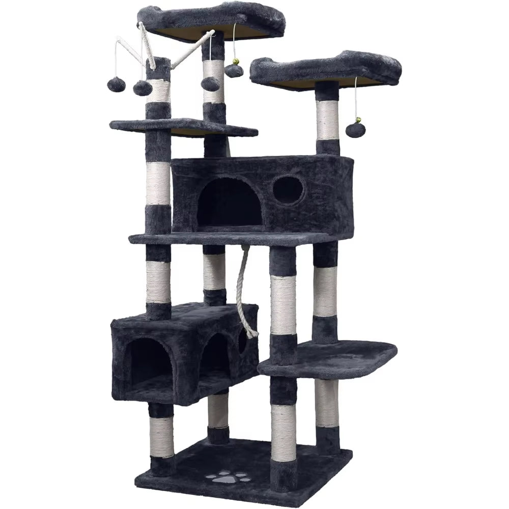 Cat Tree Tower for Indoor Cats,64 Inches Large Multi-Level Cat Activity Center with Condos,Scratching Posts,Removable Fur Ball S