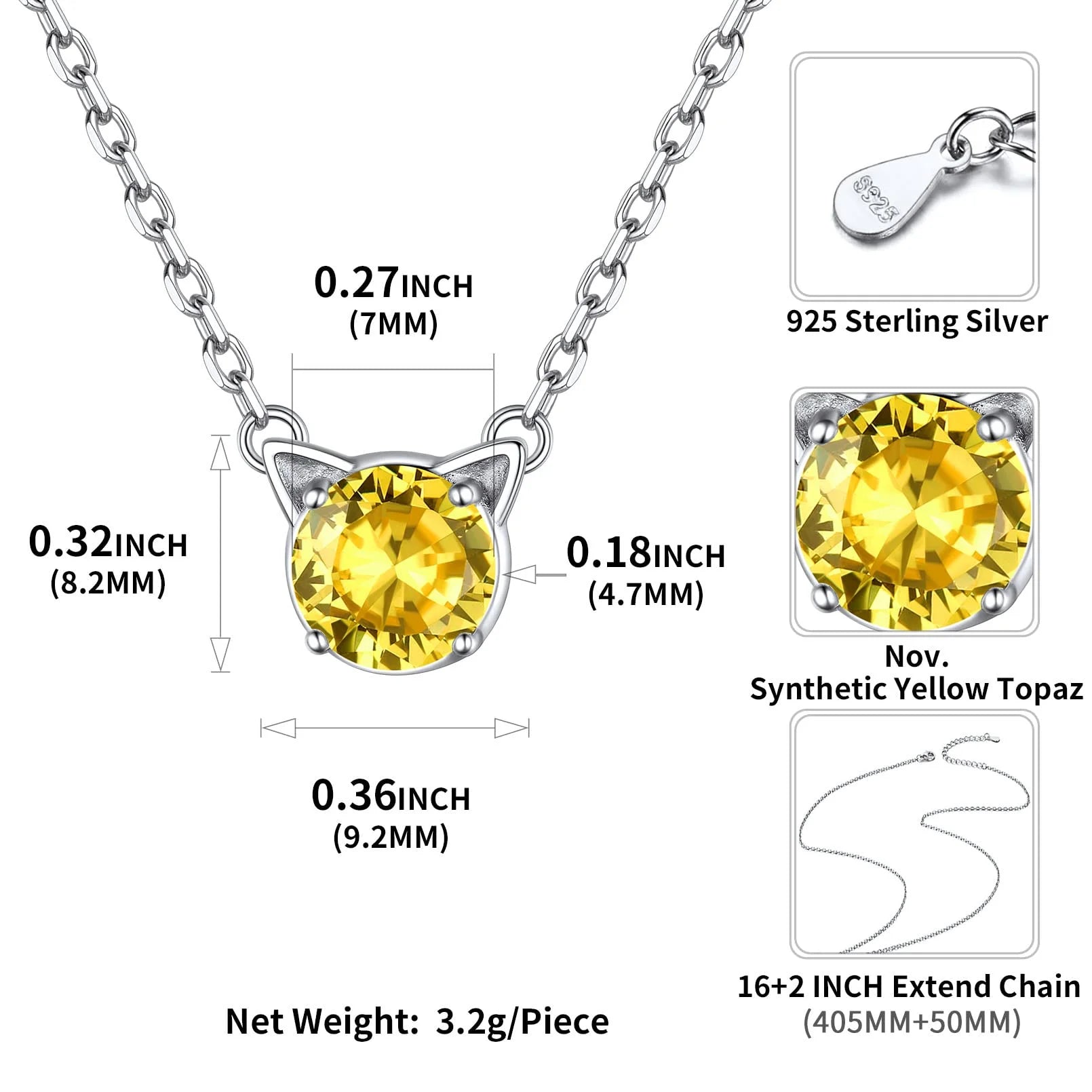 Cute 925 Gift Sterling Silver Kitty Necklace Sweet Cartoon Cat Necklaces Birthstone Jewelry for Girlfriend Daughter Little Sister