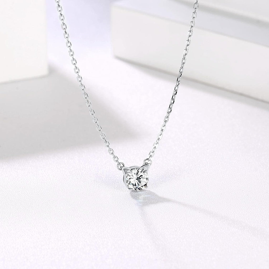Sterling Silver Birthstone Necklace for Women,Dainty Silver Pendant Necklace with round Cubic Zirconia,16"-18"