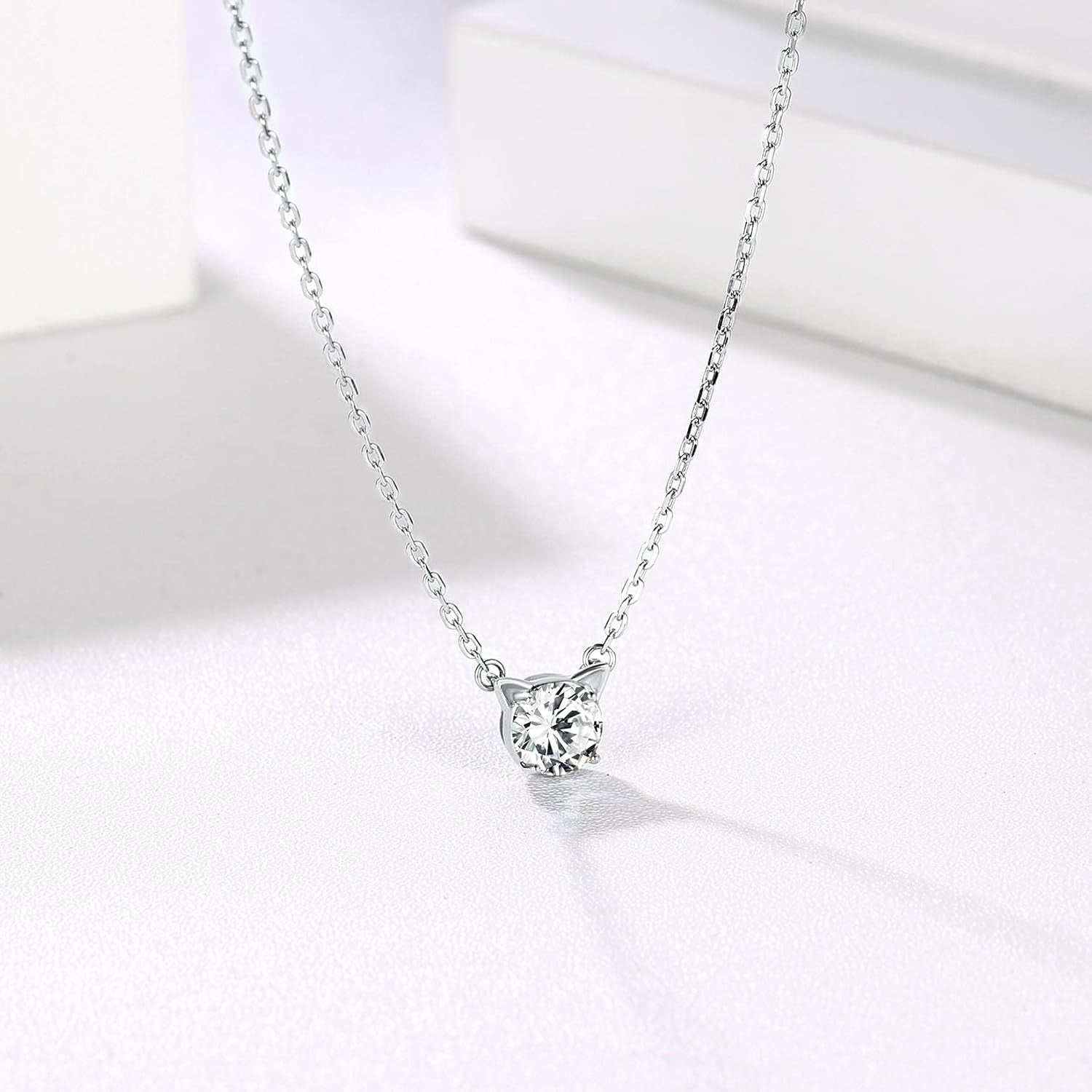Sterling Silver Birthstone Necklace for Women,Dainty Silver Pendant Necklace with round Cubic Zirconia,16"-18"