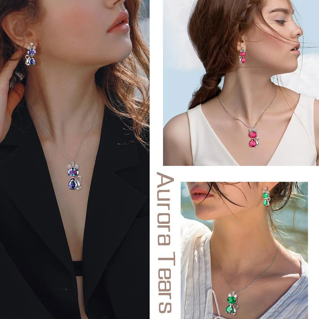 July Birthstone Necklace Cat Pendant Charms Red Ruby Necklaces 925 Sterling Silver Jewelry Women Daughter Wife Mother Christmas Birthday Gift